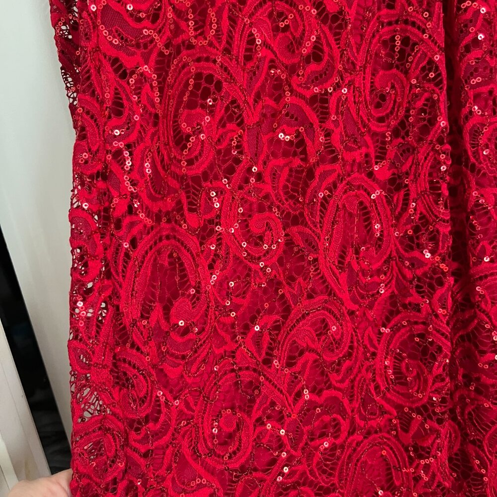 Marina Red Lace and Sequined Dress Size 8 - Picture 6 of 7